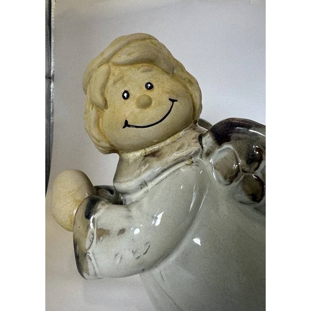Vtg Ceramic Angel Elevated Serving Dish Candle Holder,  Christmas Folk Art Decor